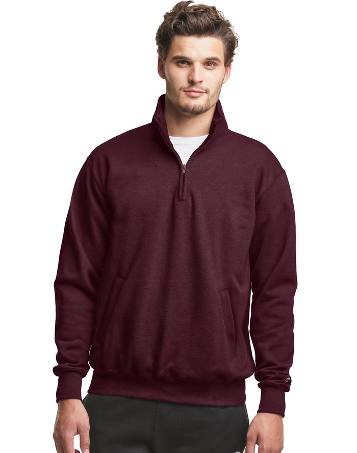 Champion Mens Sweatshirt NZ - Powerblend Fleece 1/4 Zip With Pockets Dark Red ( 6493-HUQLW )